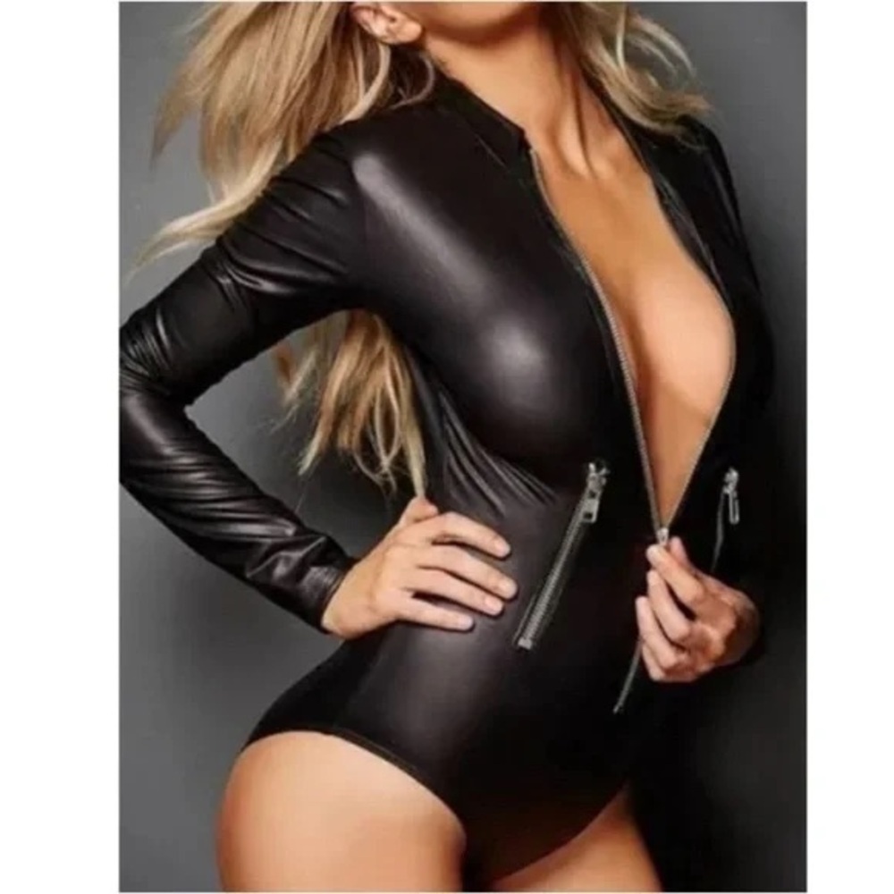 Frederick's of Hollywood Black Zipper Bodysuit